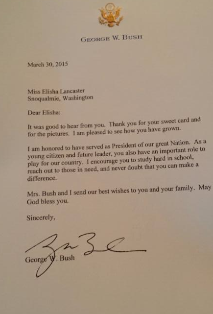 Letter to Elisha from George Bush